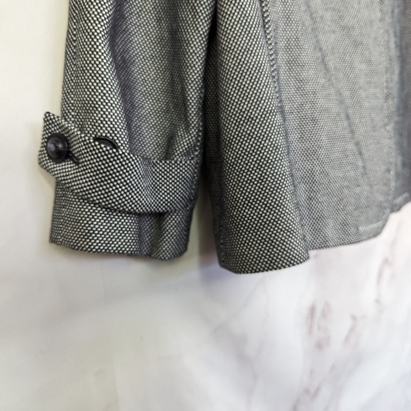 Talbots Blazer 12 Large Tweed Black White One Button Cuffed Cotton Crop Pleated - Picture 9 of 13